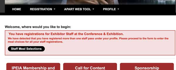 Screenshot of homepage message for registering multiple staff registrations
